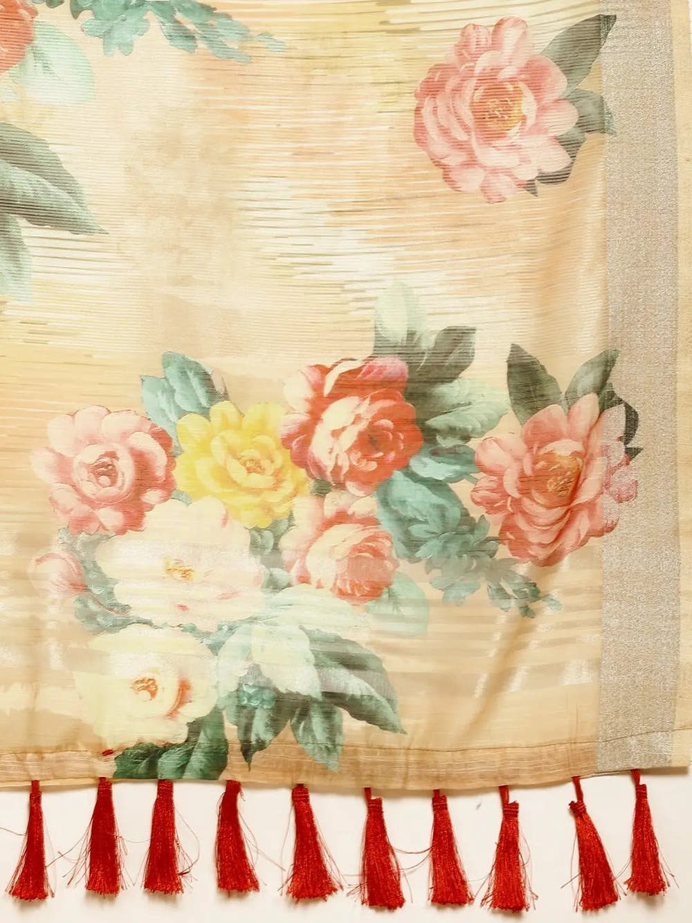 Beautiful Digital Flower Print Design Soft Linen Saree
