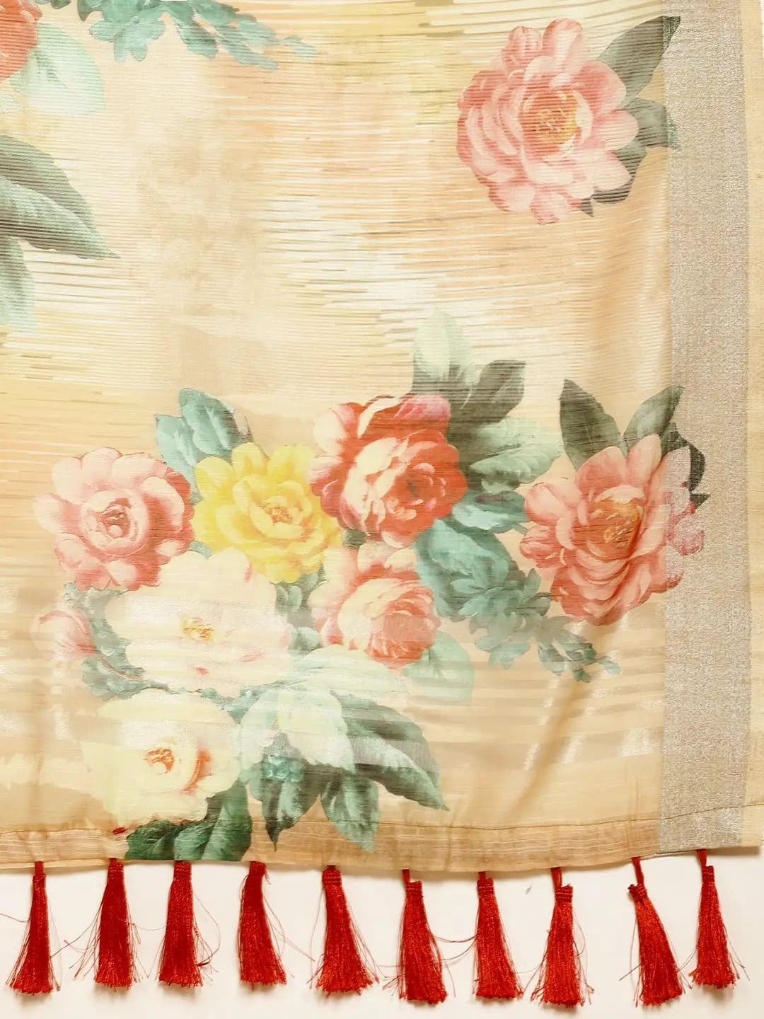 Beautiful Digital Flower Print Design Soft Linen Saree