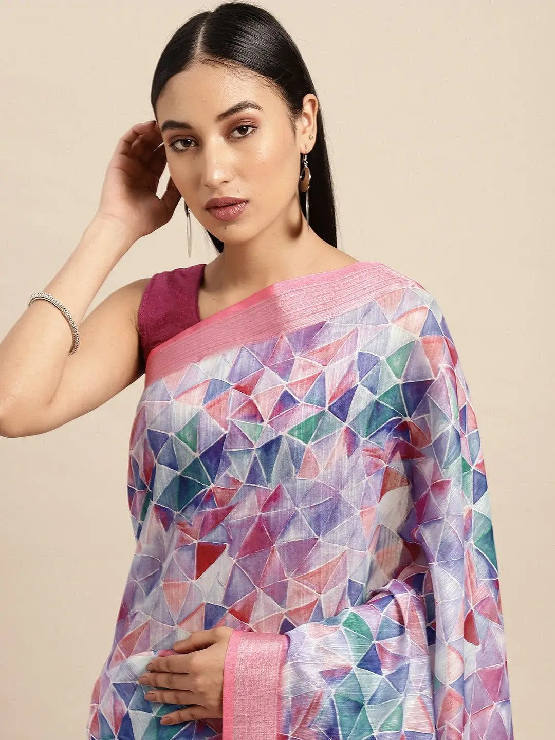 Beautiful Light Purple Colour Digital Print Soft Linen Saree