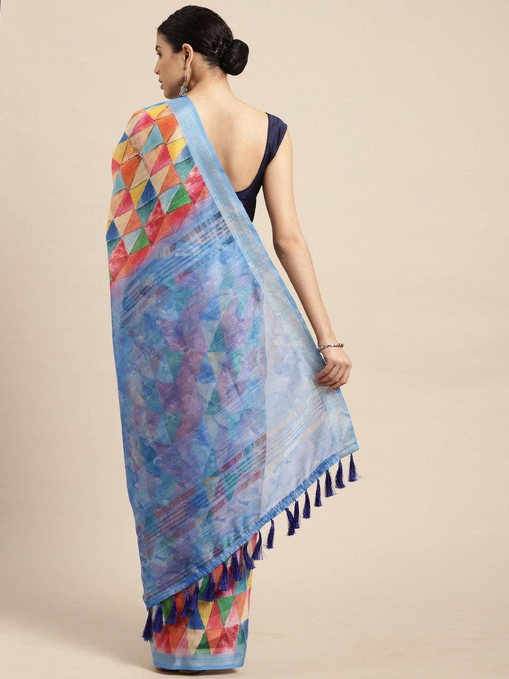 Beautiful Multi Colour Digital Print Soft Linen Saree