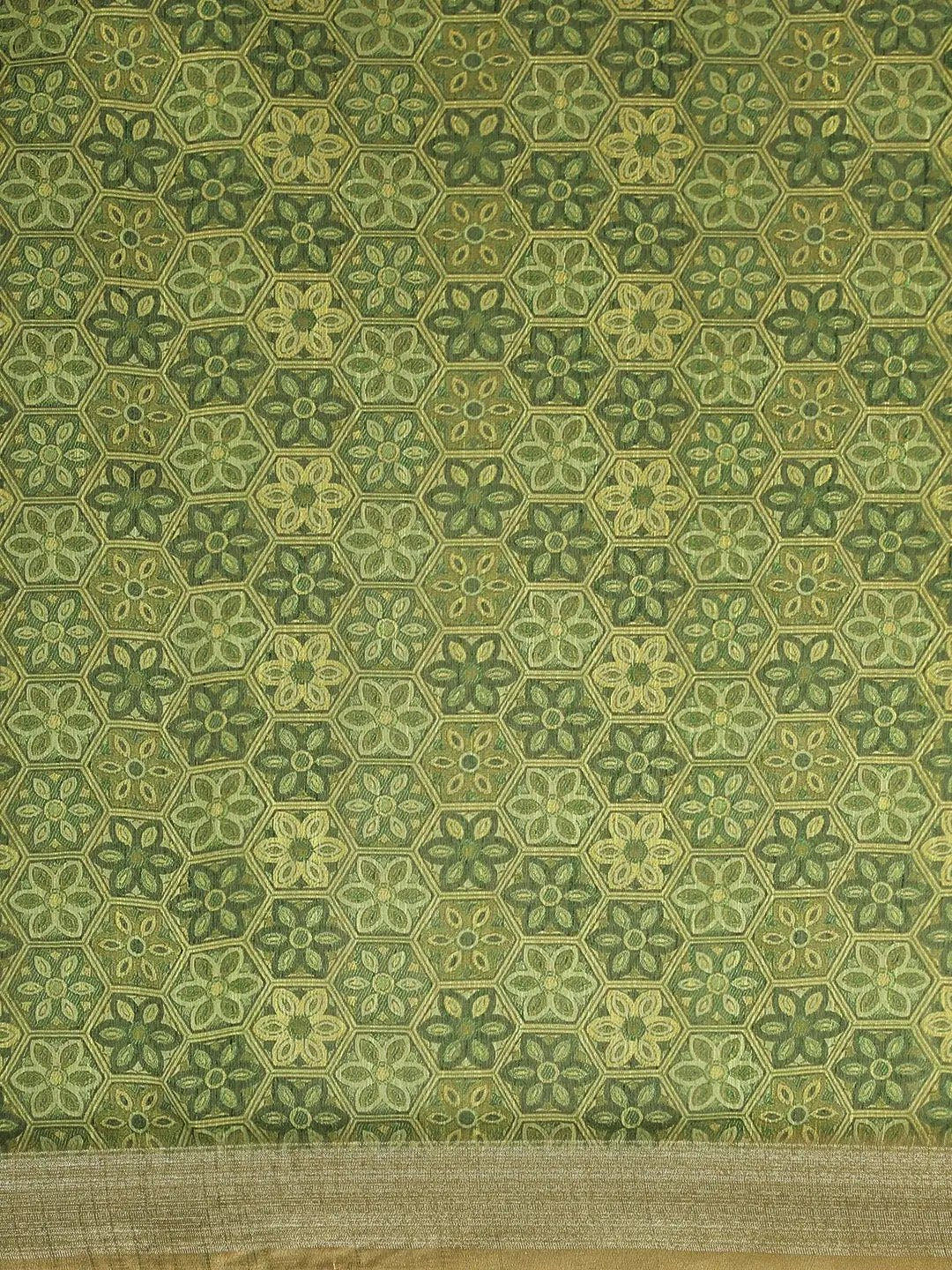 Beautiful Green Colour Digital Floral Print Soft Linen Saree