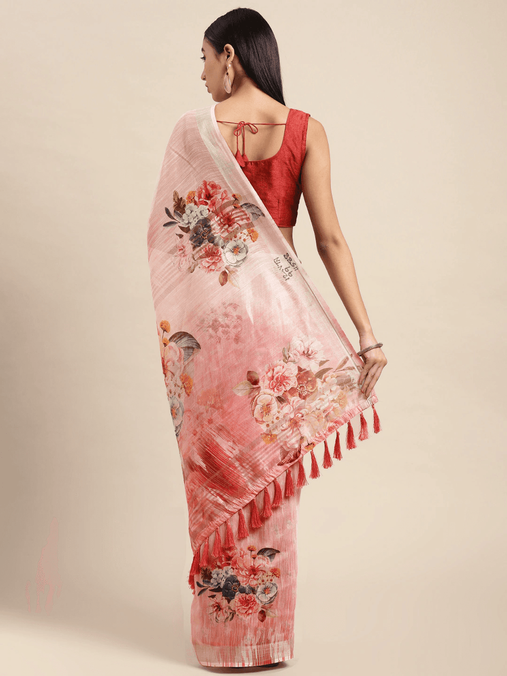 Beautiful Digital Flower Print Design Soft Linen Saree