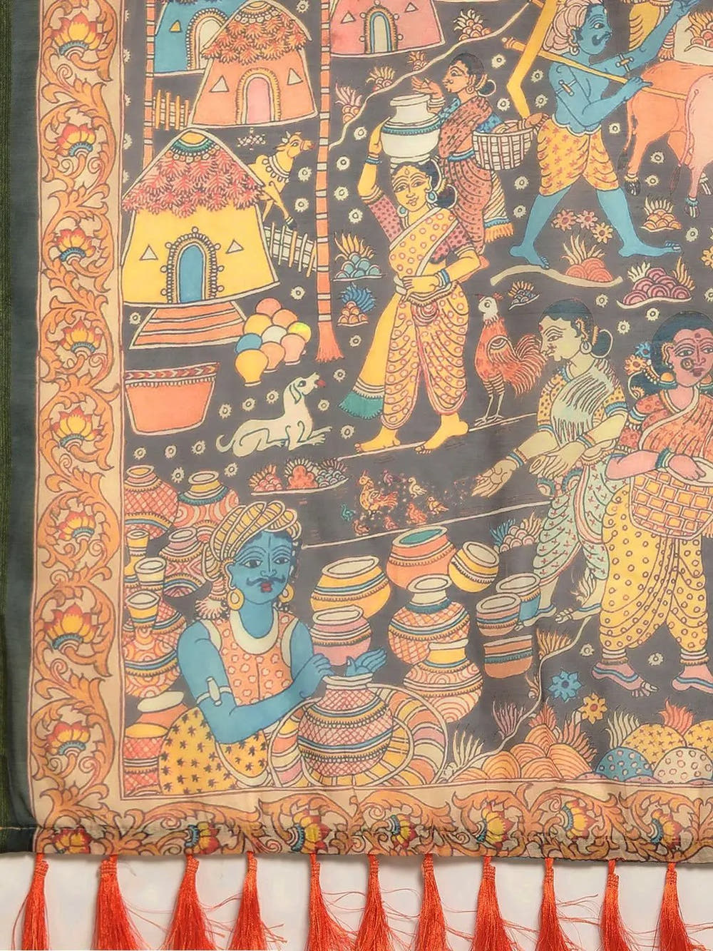 Mustard Colour Kalamakri Digital Print Soft Linen Saree