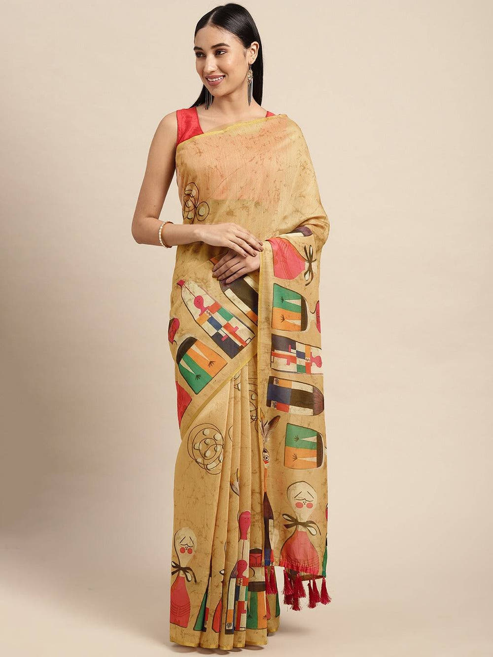 Beautiful Mustard Colour Digital Print Soft Linen Saree