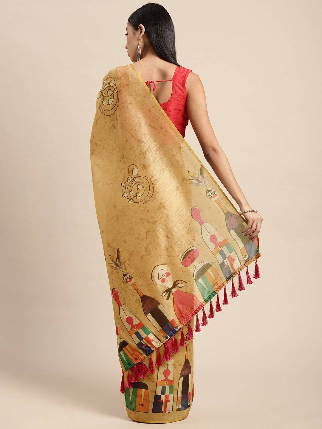 Beautiful Mustard Colour Digital Print Soft Linen Saree