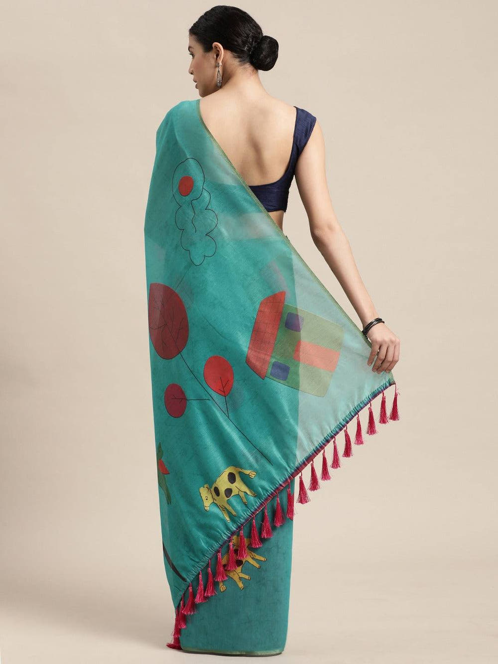 Beautiful Sky Blue Colour Digital Print Soft Linen Saree