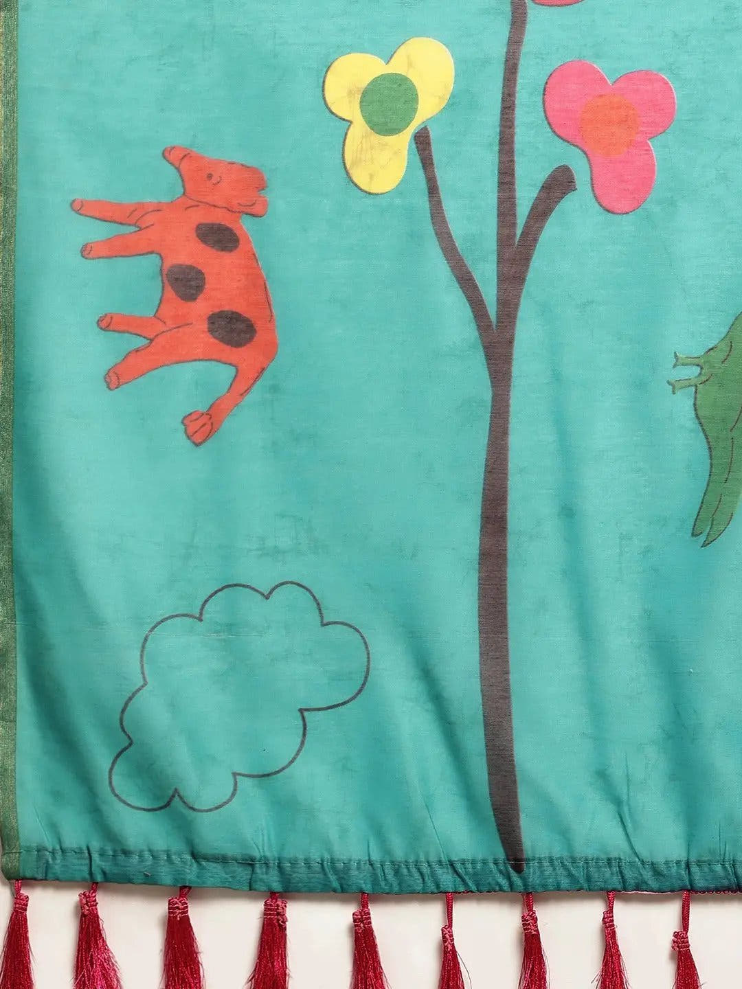 Beautiful Sky Blue Colour Digital Print Soft Linen Saree