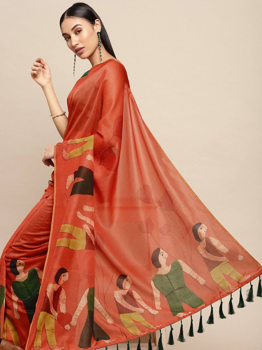 Beautiful Red Colour Digital Print Soft Linen Saree