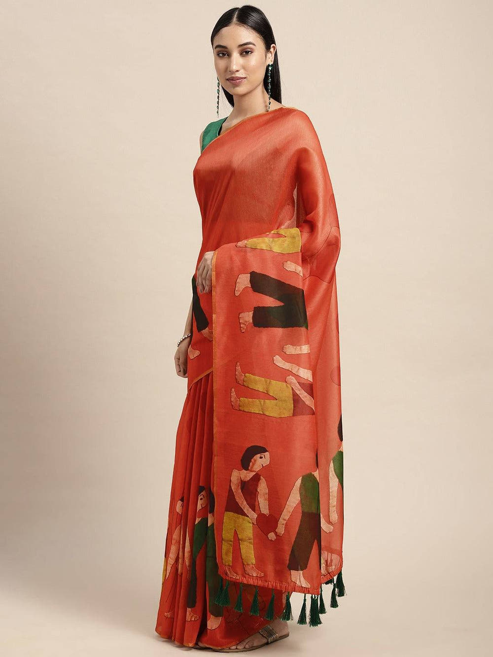 Beautiful Red Colour Digital Print Soft Linen Saree
