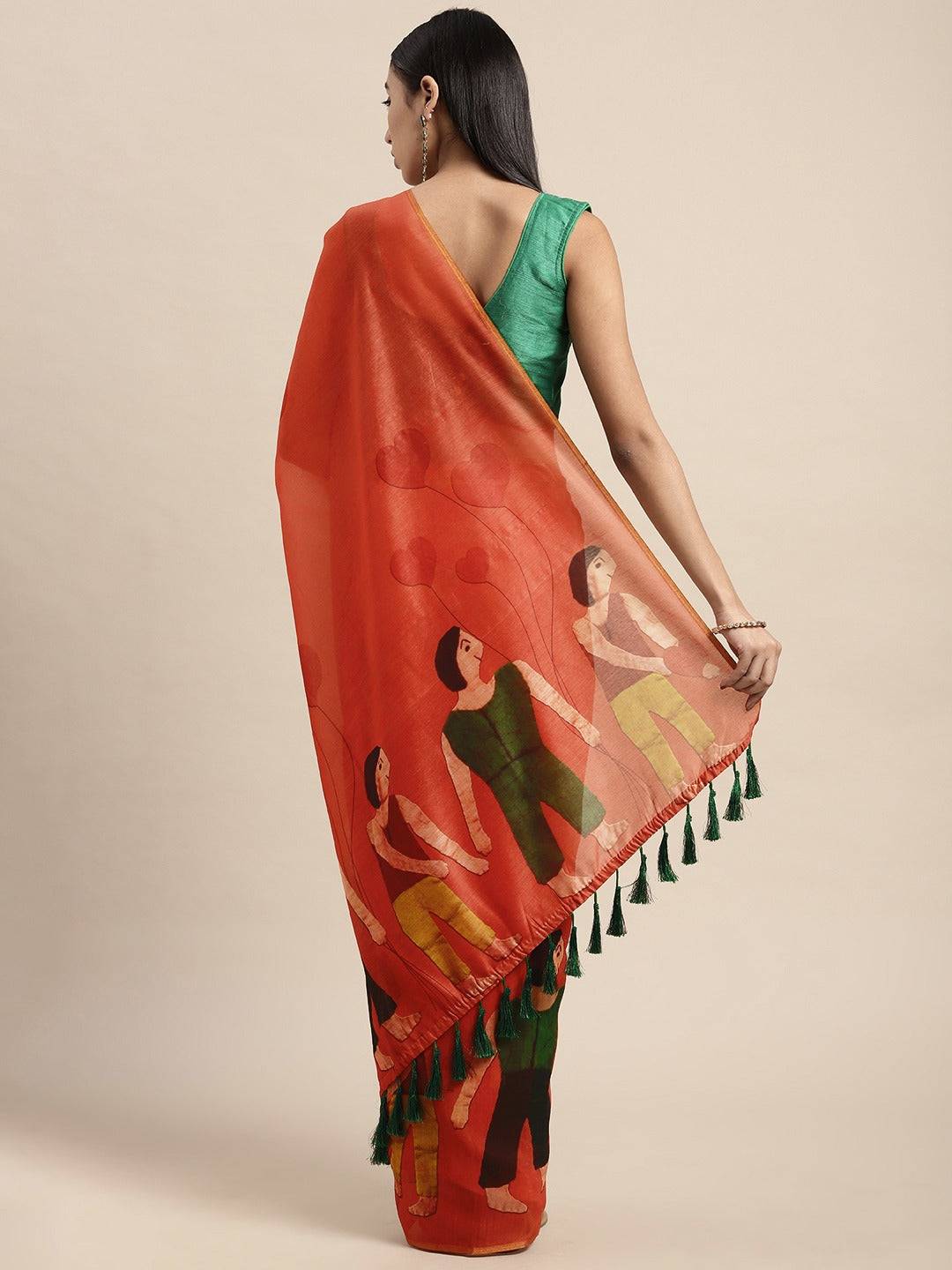 Beautiful Red Colour Digital Print Soft Linen Saree