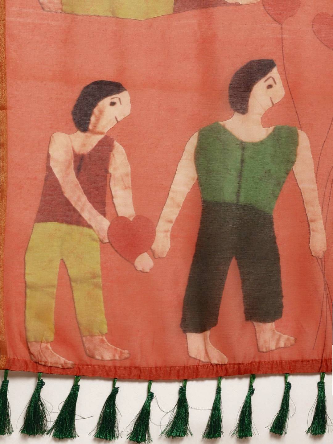 Beautiful Red Colour Digital Print Soft Linen Saree