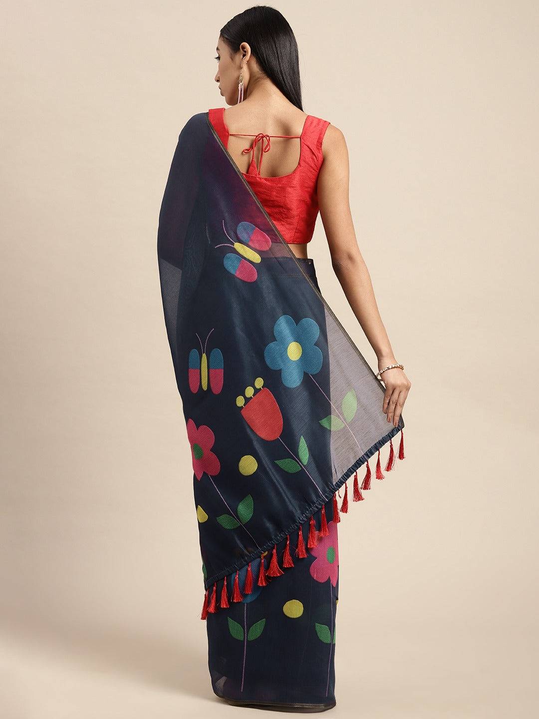 Beautiful Blue Colour Digital Print Soft Linen Saree