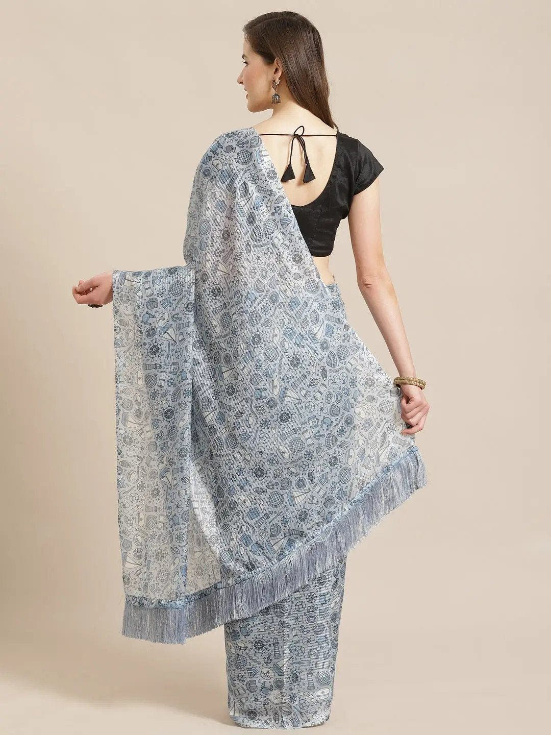 Stylish Poly Chiffon Abstract nautical Print Saree