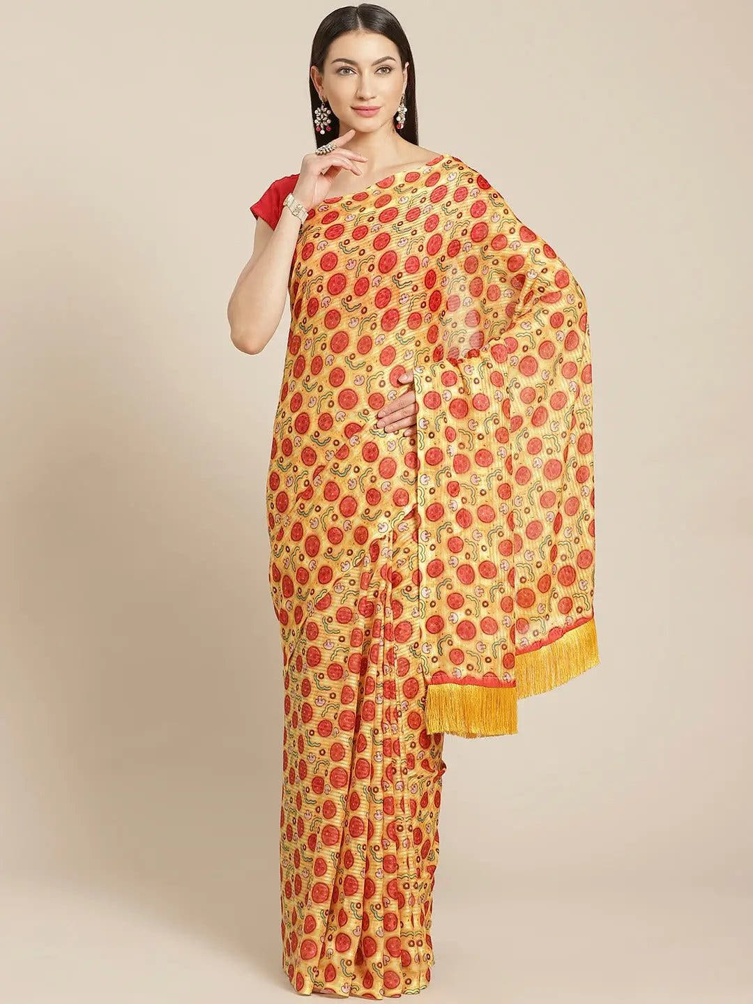 Stylish Poly Chiffon Geometric Print Saree