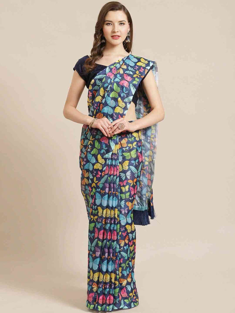 Stylish Poly Chiffon Butterfly Print Saree