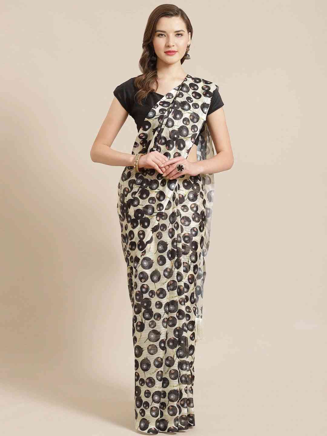 Stylish Cream Colour Poly Chiffon Geometric Print Saree