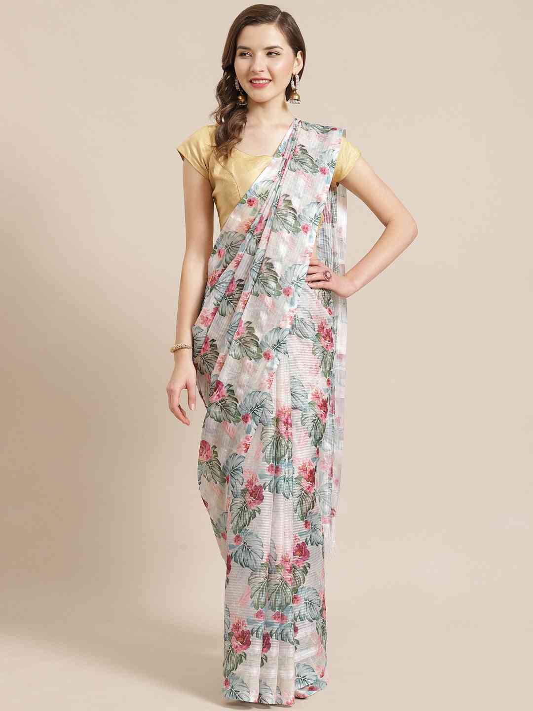 Stylish Poly Chiffon Floral Digital Print Saree
