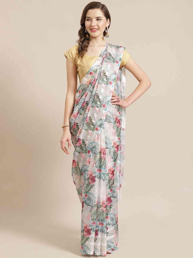 Stylish Poly Chiffon Floral Digital Print Saree