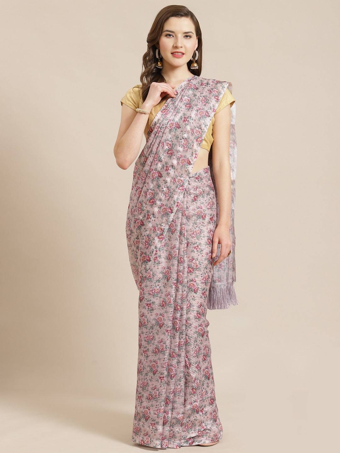 Bollywood Style Floral Digital Print Soft Silk Saree