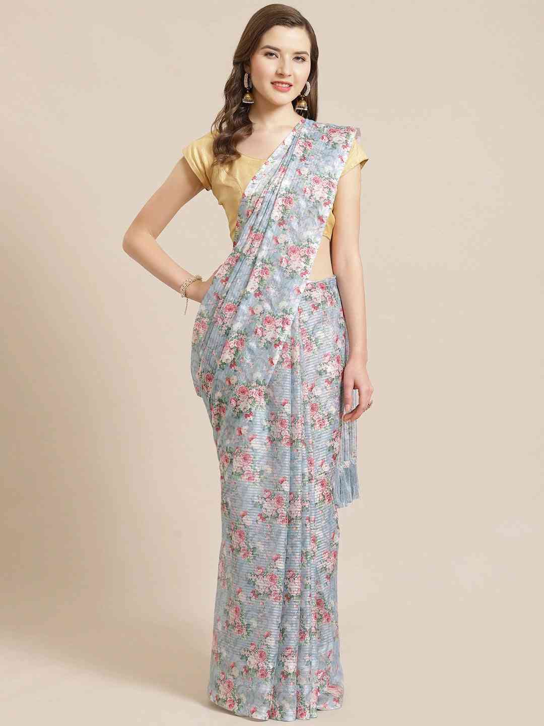Stylish Poly Chiffon Floral Digital Print Saree
