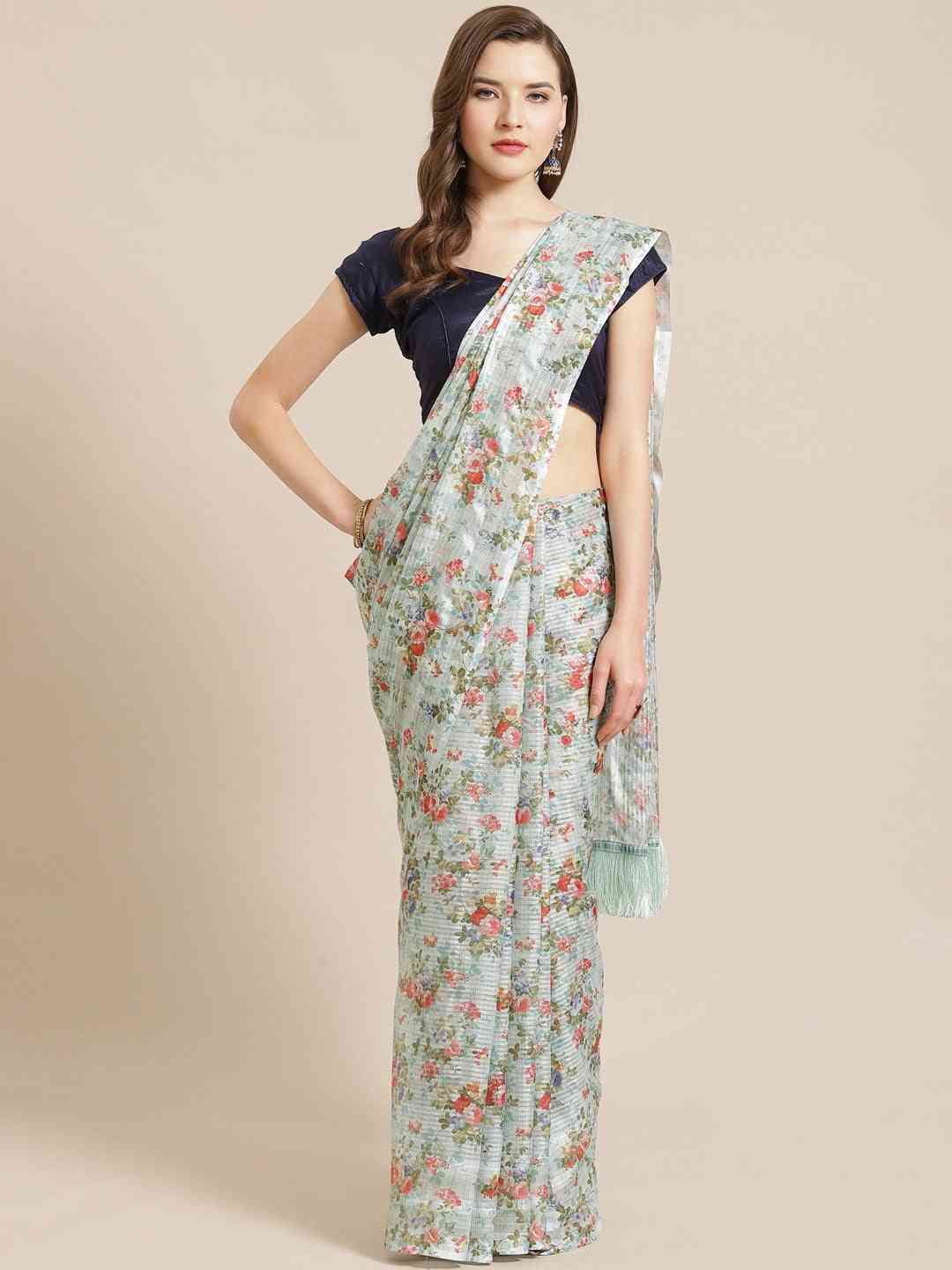 Stylish Poly Chiffon Floral Digital Print Saree