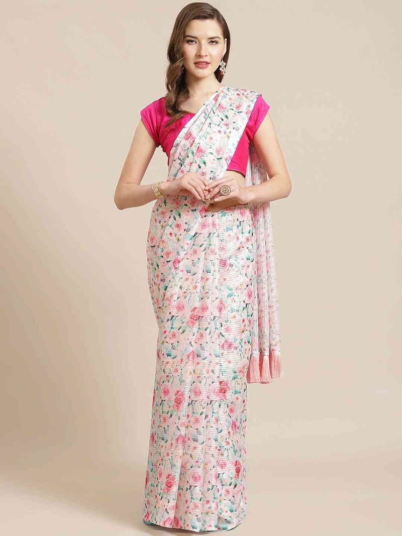 Stylish Poly Chiffon Floral Digital Print Saree