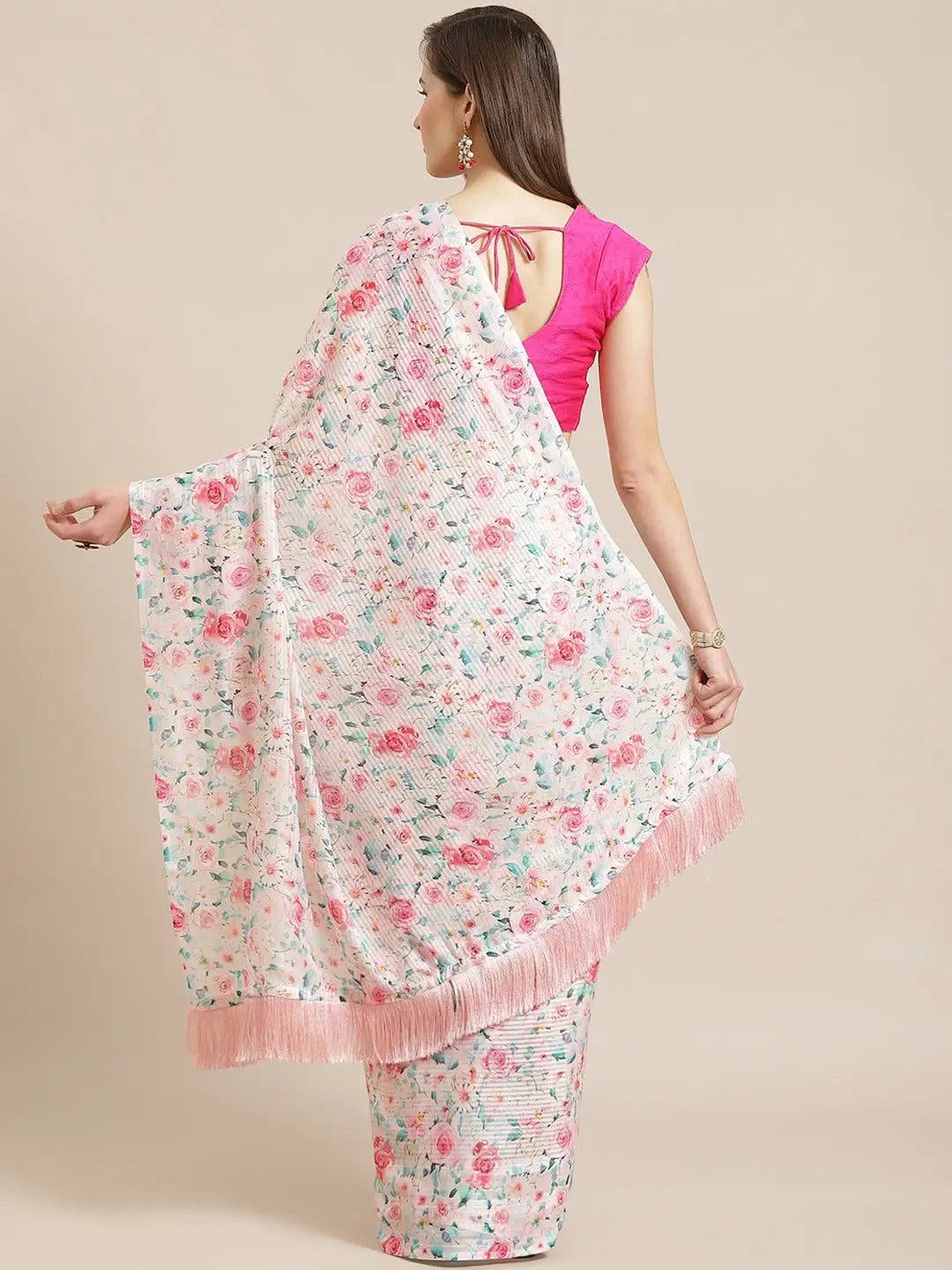 Stylish Poly Chiffon Floral Digital Print Saree