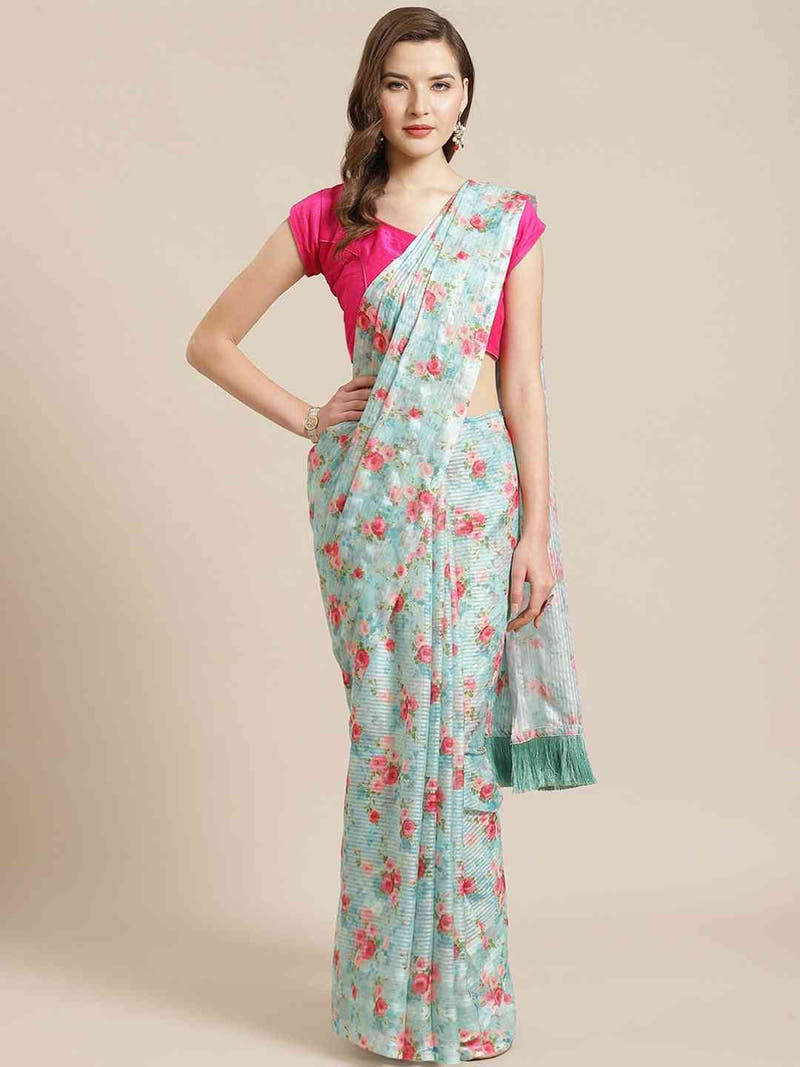 Stylish Poly Chiffon Floral Digital Print Saree
