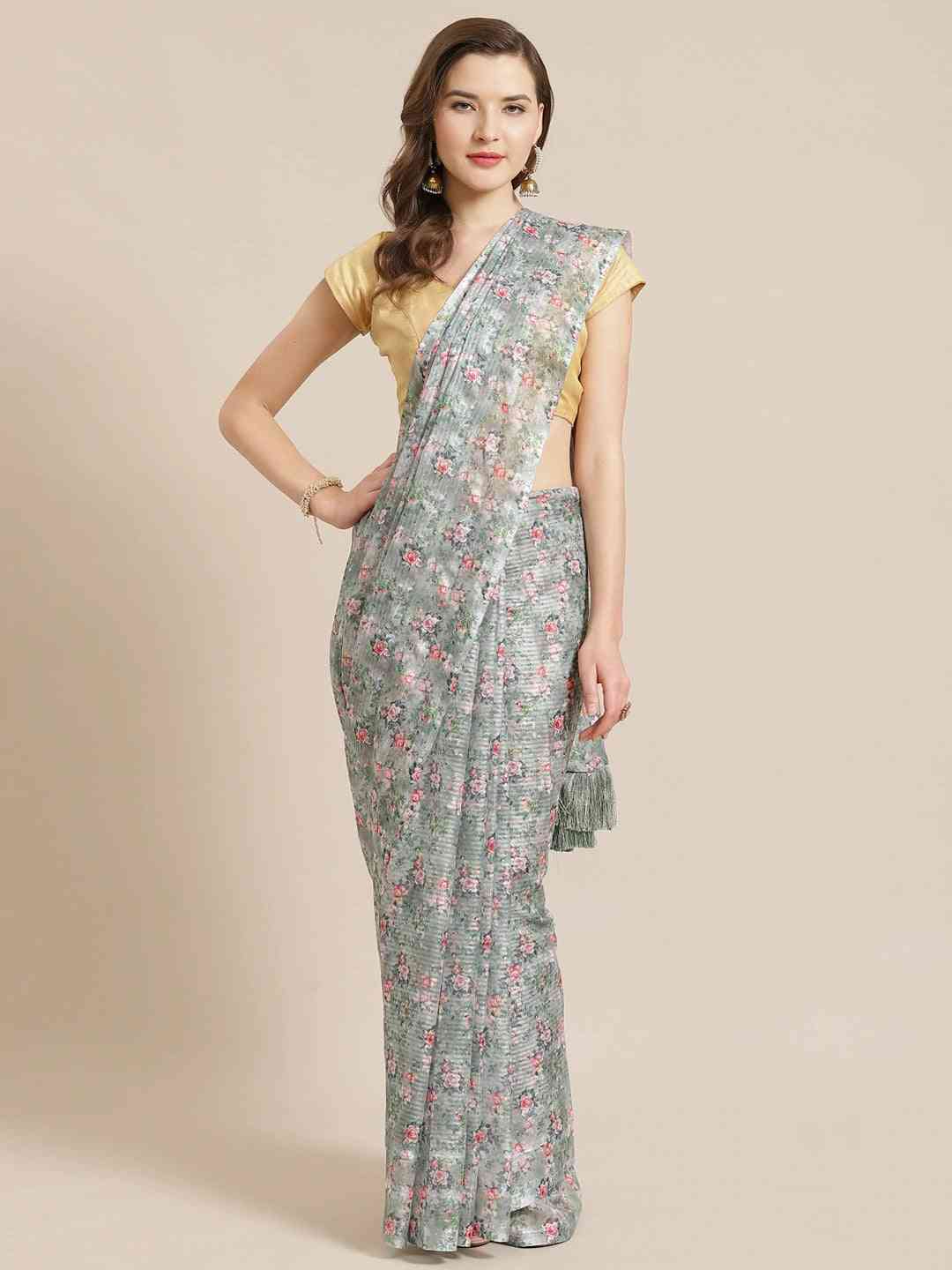 Stylish Poly Chiffon Floral Digital Print Saree