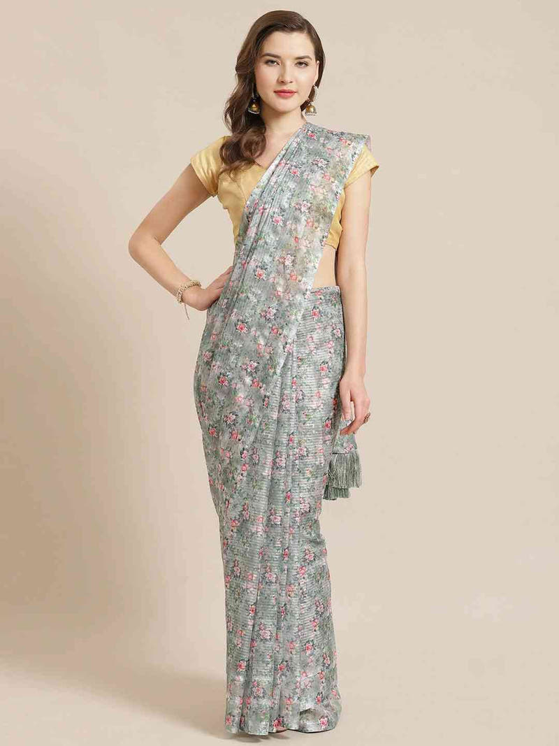 Stylish Poly Chiffon Floral Digital Print Saree
