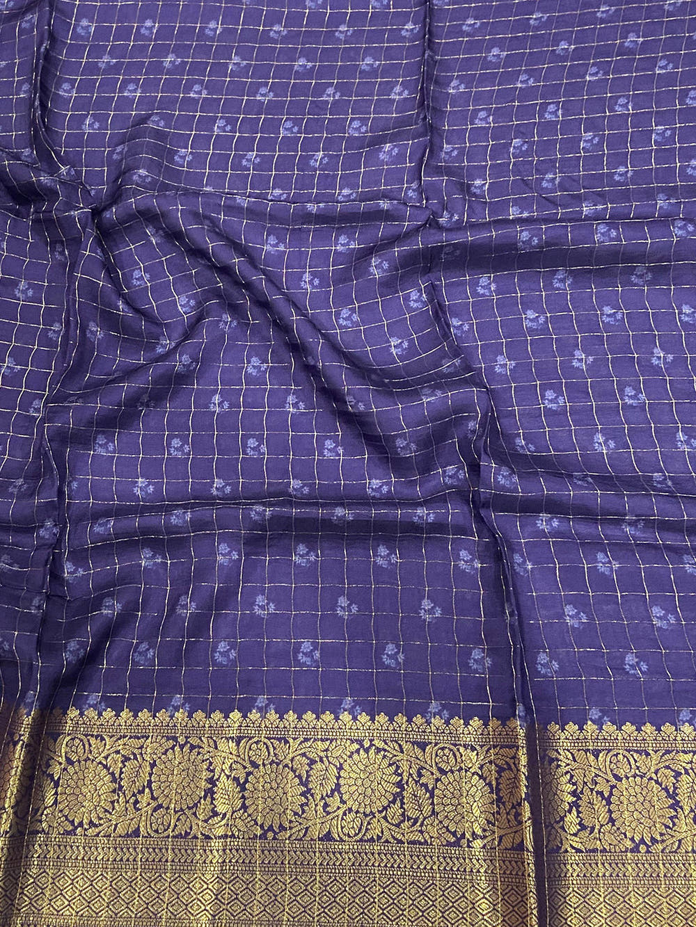 Iris Floral Zari Chex Saree