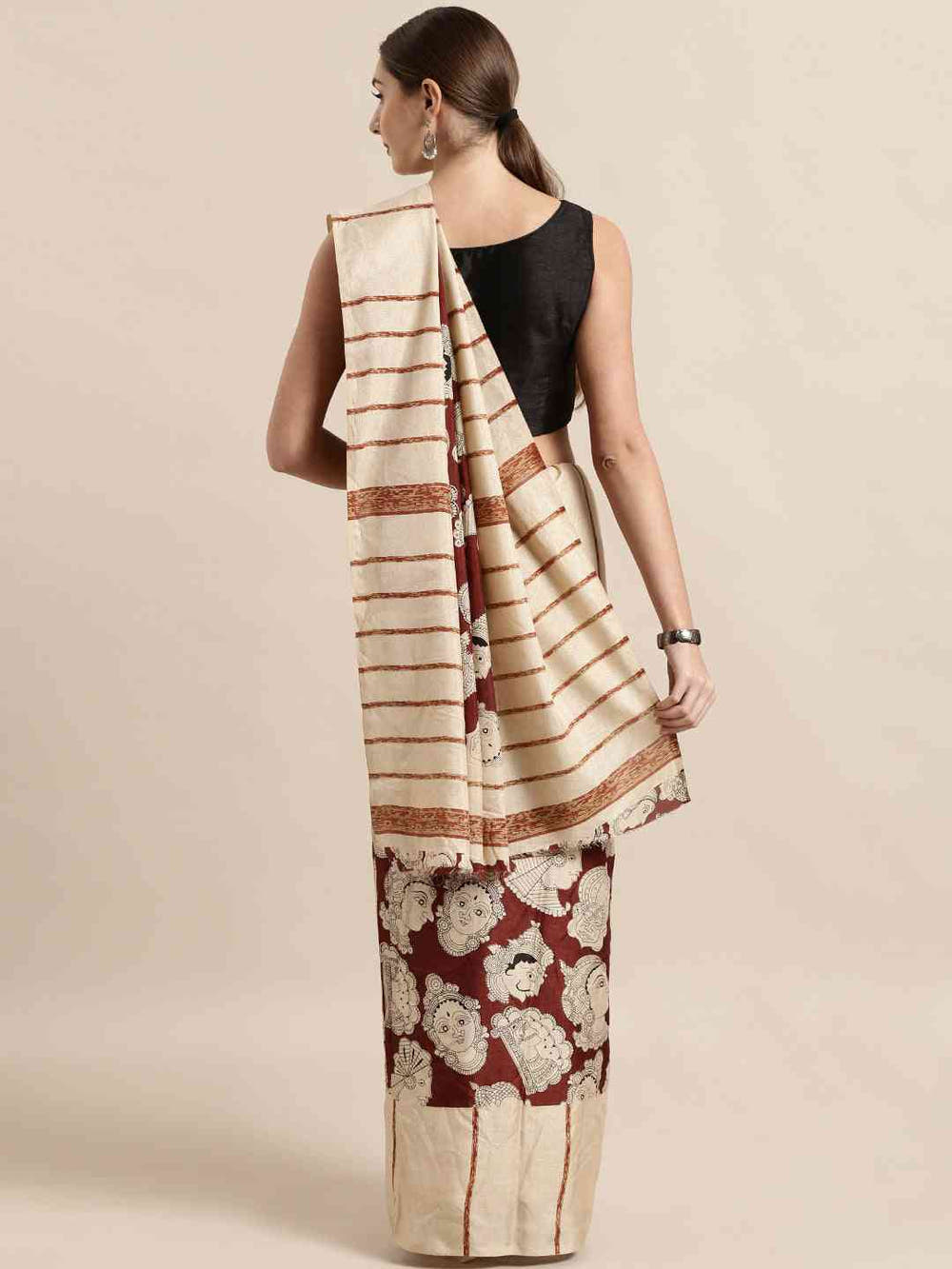 Linen Kalamkari Printed Chanderi Saree