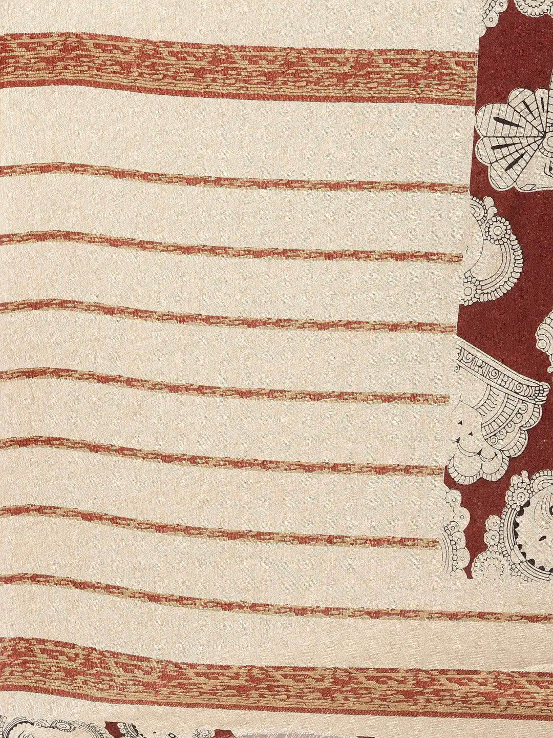 Linen Kalamkari Printed Chanderi Saree