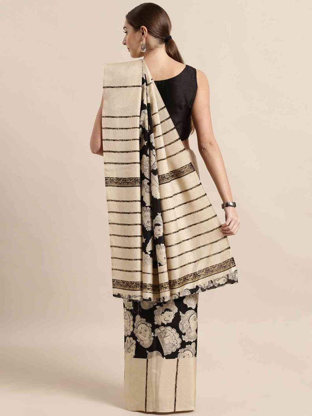 Soft Linen Black Colour Chanderi Saree with Enchanting Kalamkari Print