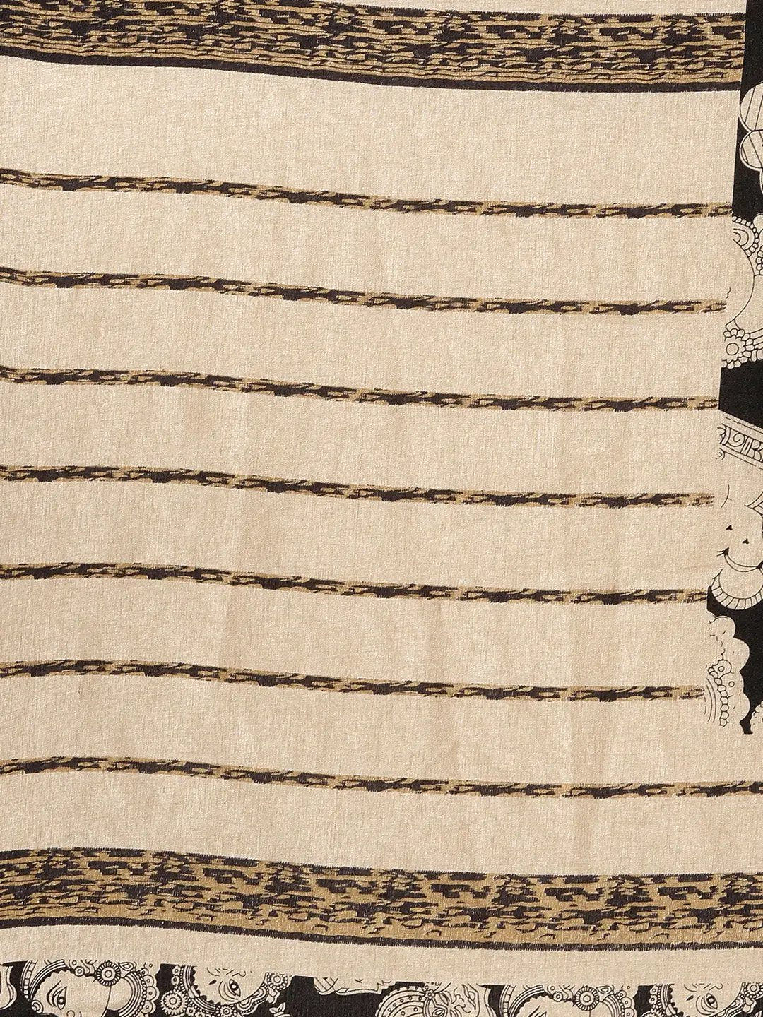 Soft Linen Black Colour Chanderi Saree with Enchanting Kalamkari Print