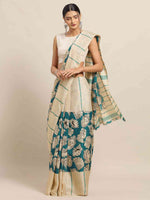 Stylish Linen Printed And Kalamkari Work Chanderi Saree