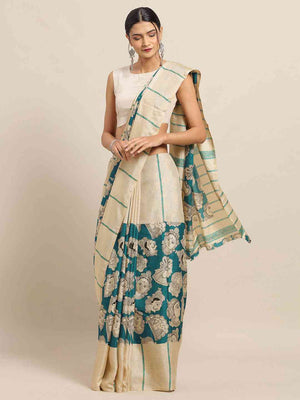 Stylish Linen Printed And Kalamkari Work Chanderi Saree