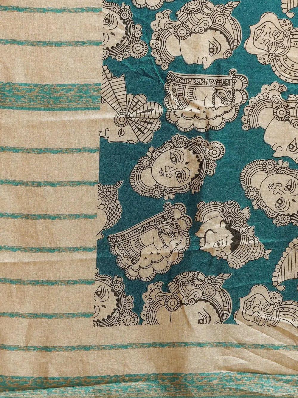 Stylish Linen Printed And Kalamkari Work Chanderi Saree
