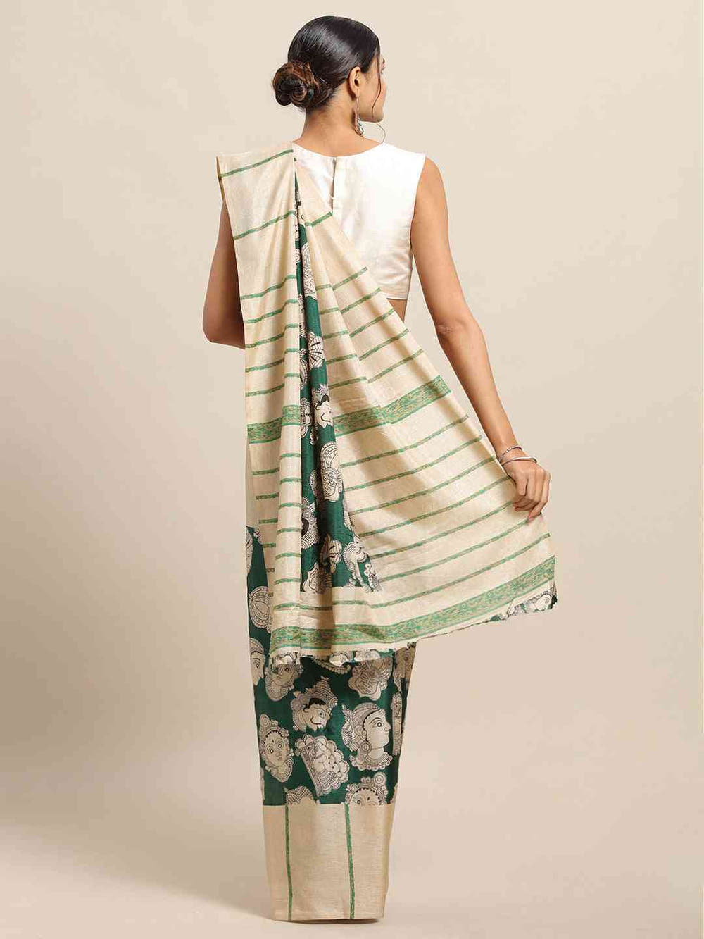 Stylish Linen Printed And Kalamkari Work Chanderi Saree