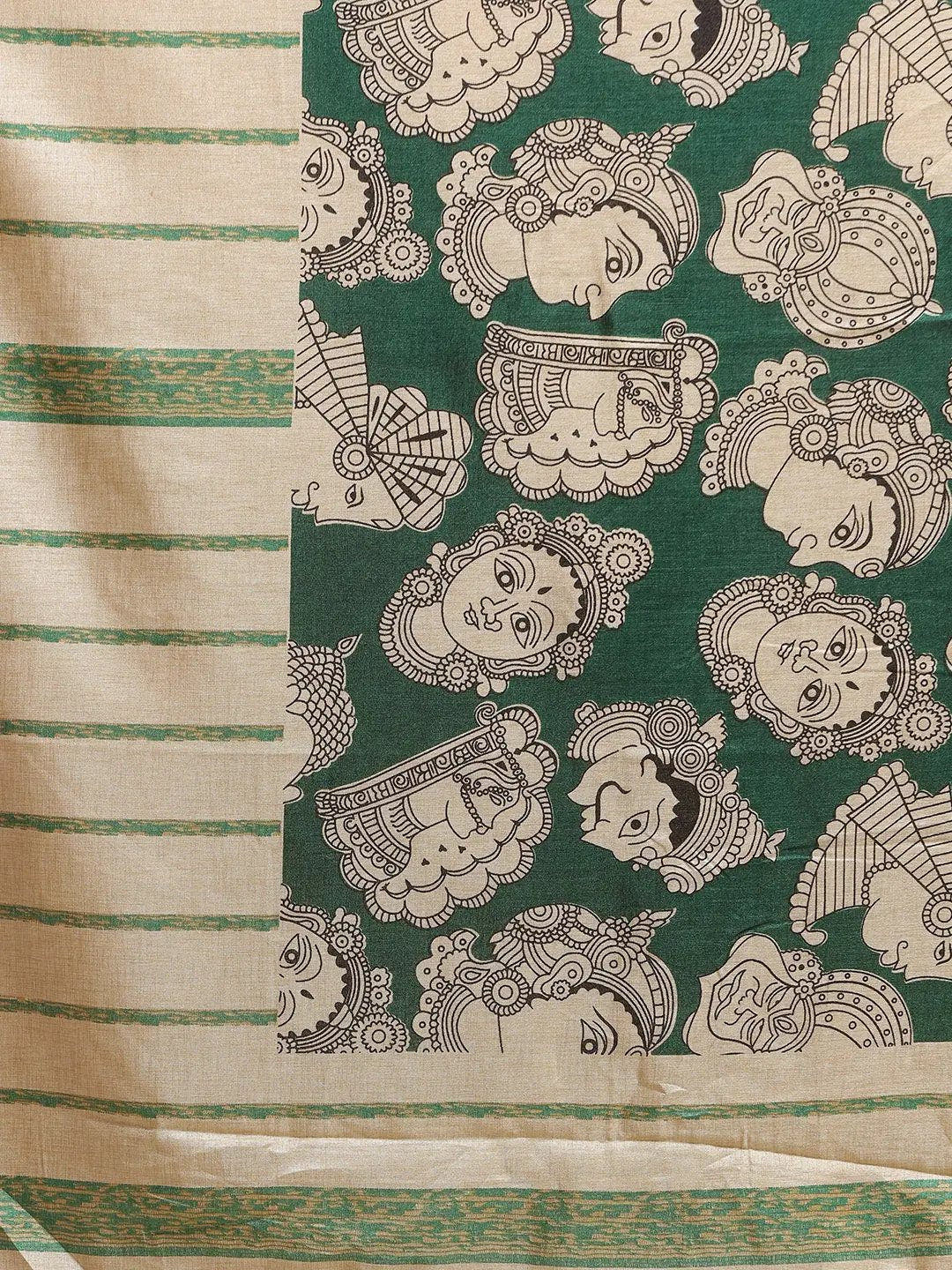Stylish Linen Printed And Kalamkari Work Chanderi Saree