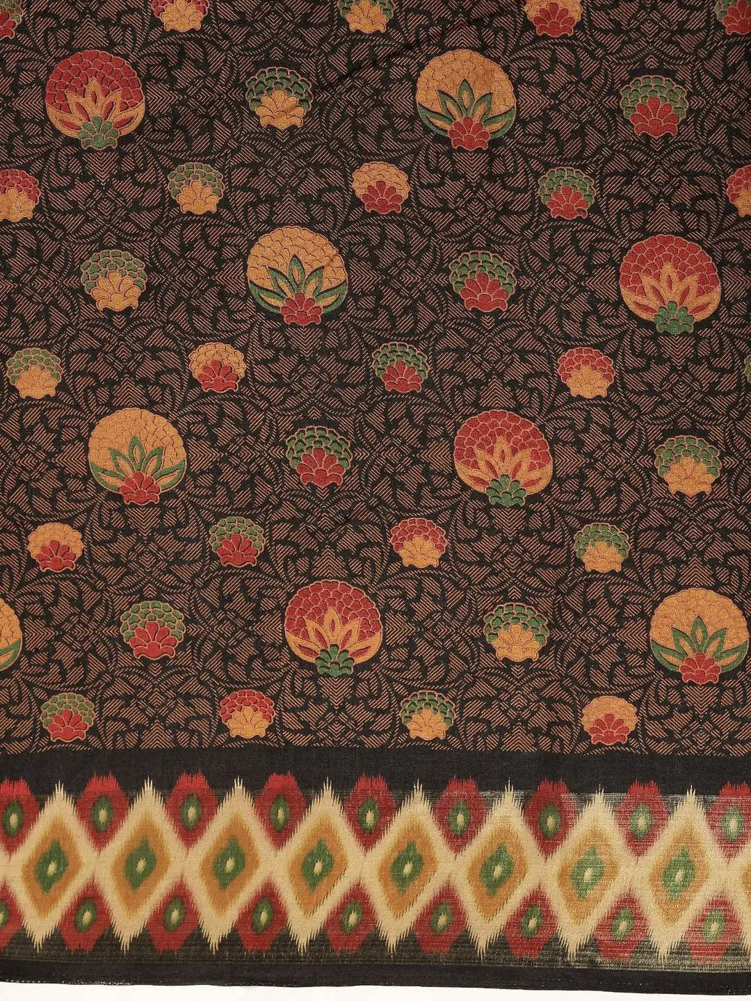 Beautiful Linen Brown Colour Pochampalli Zari Woven Desing Saree