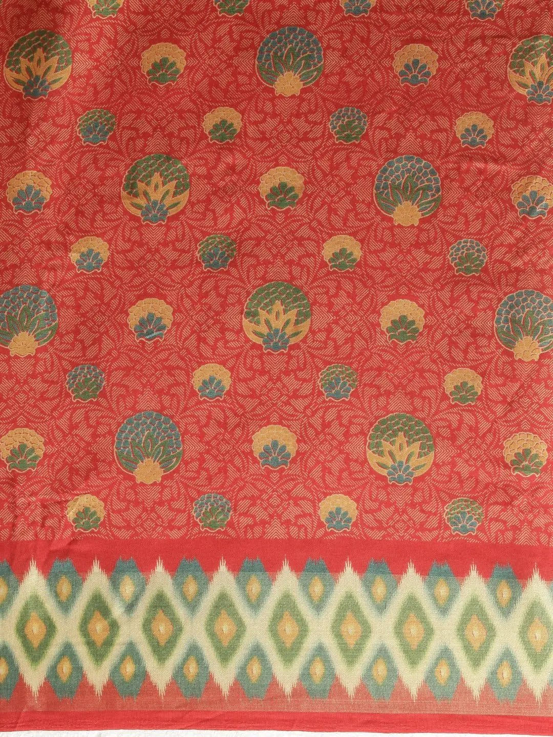 Beautiful Linen Red Colour Pochampalli Zari Woven Desing Saree