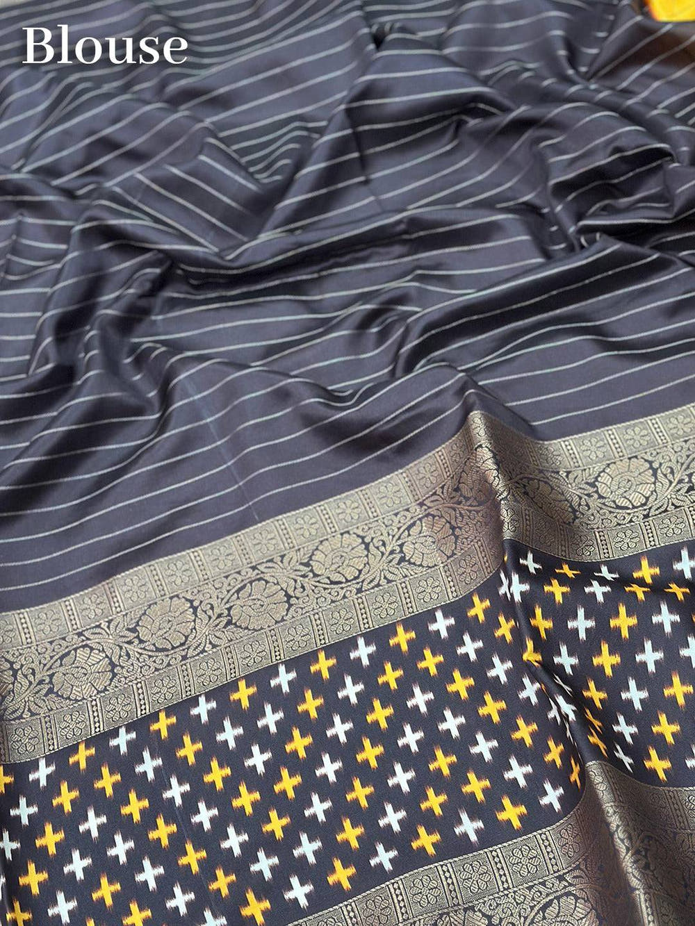 Yellow Chex Ikkat Saree With Double Border