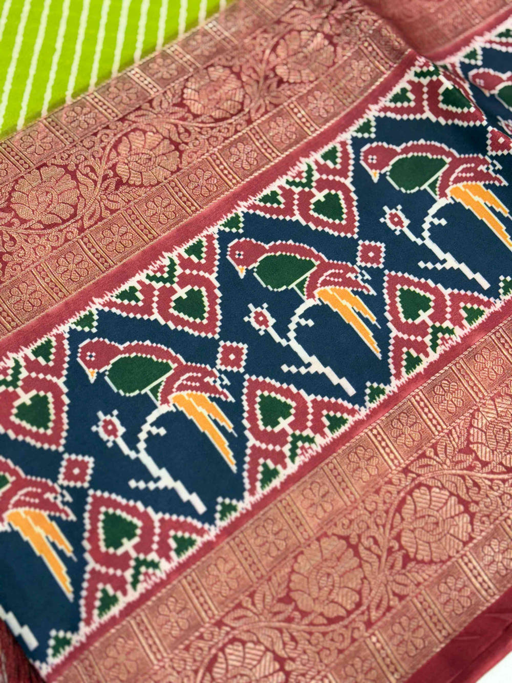 Green Silk Blend Lehriya Saree