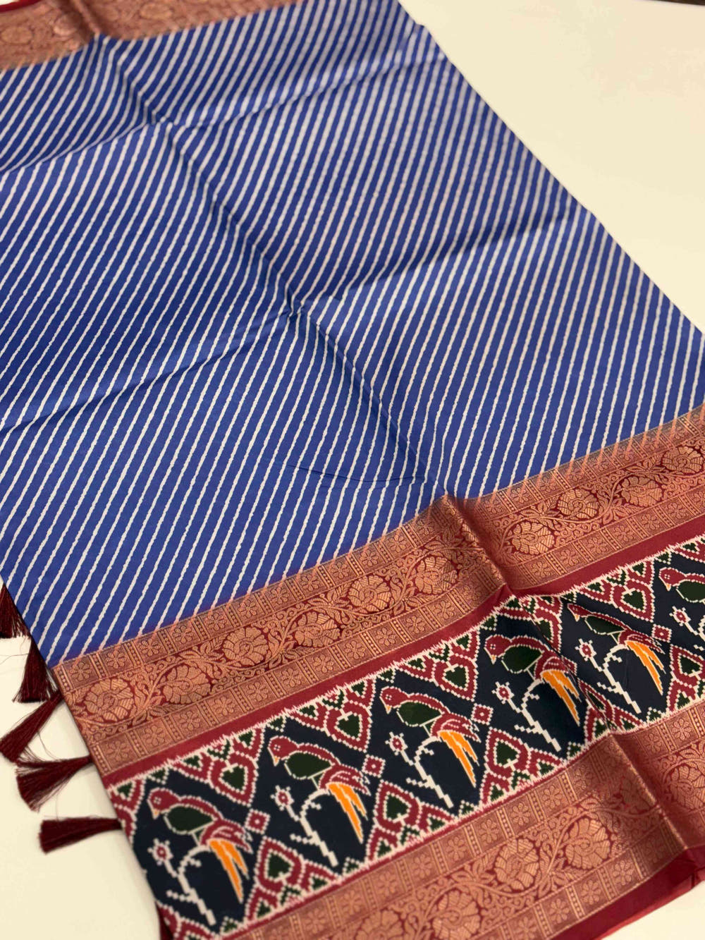 Royal Blue Silk Blend Lehriya Saree
