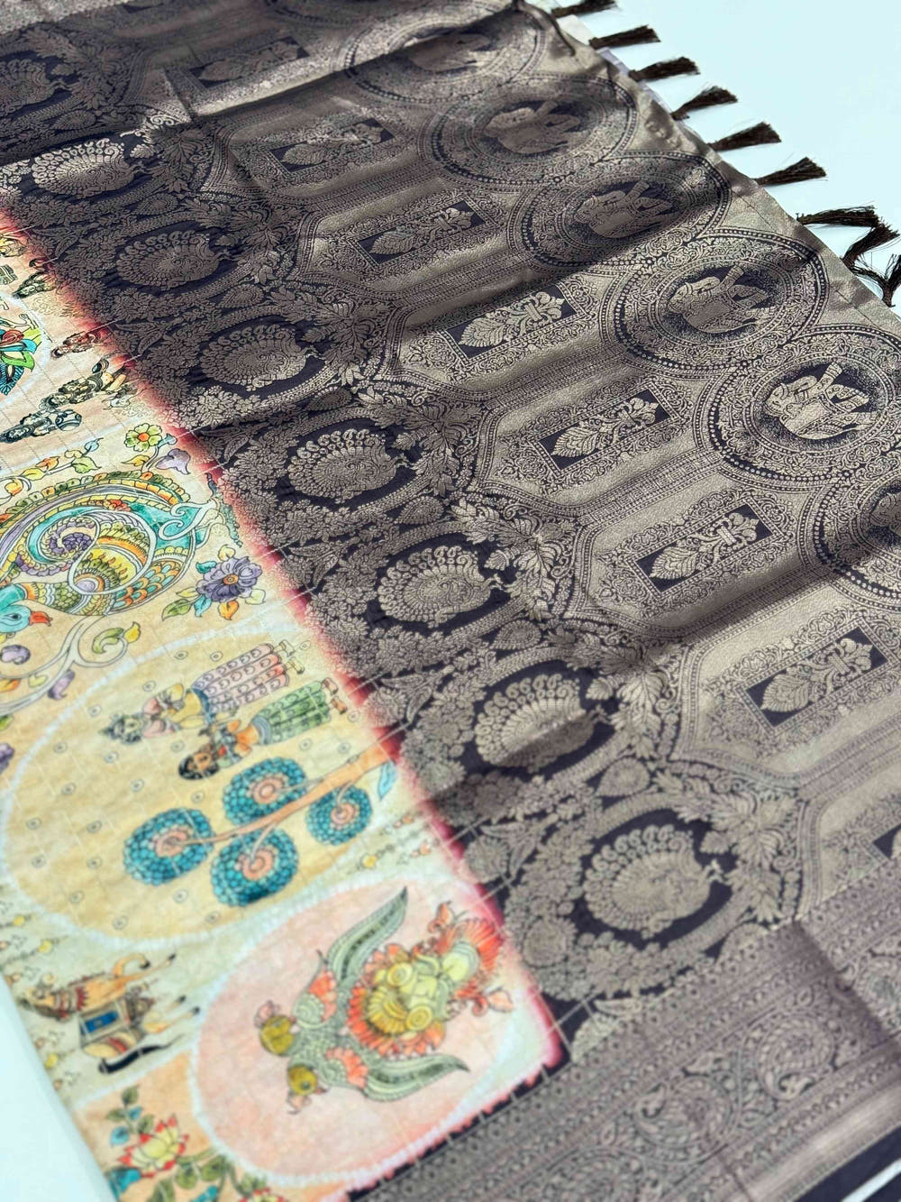 Artisanal Brown Silk Blend Kalamkari Saree
