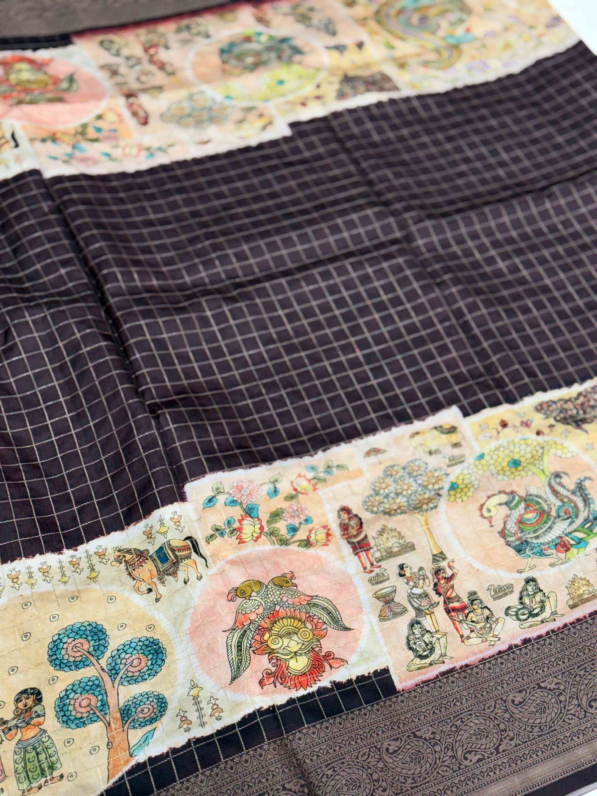 Artisanal Brown Silk Blend Kalamkari Saree