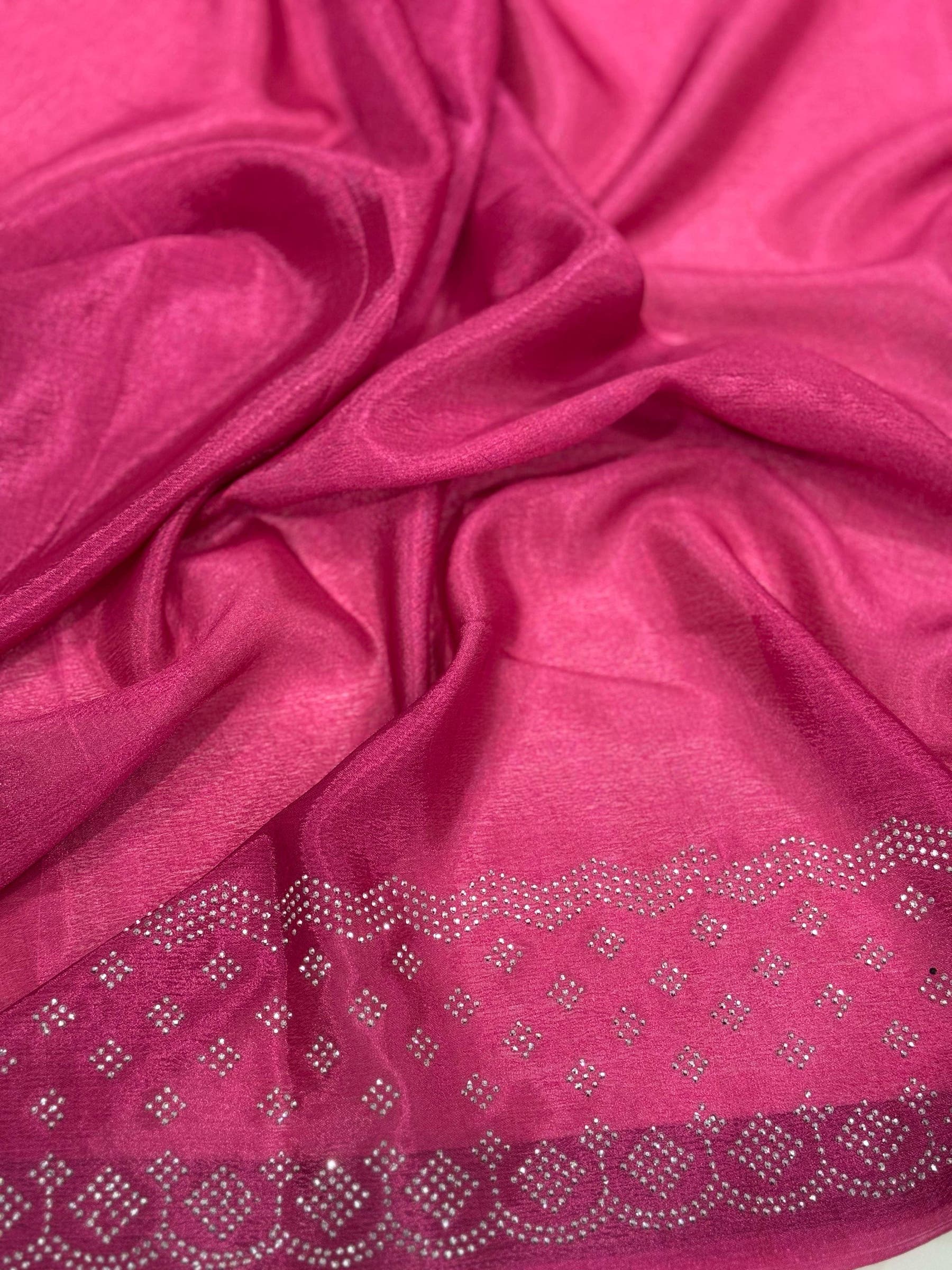 Mustard Poly Chiffon Diamond Stone Work Saree