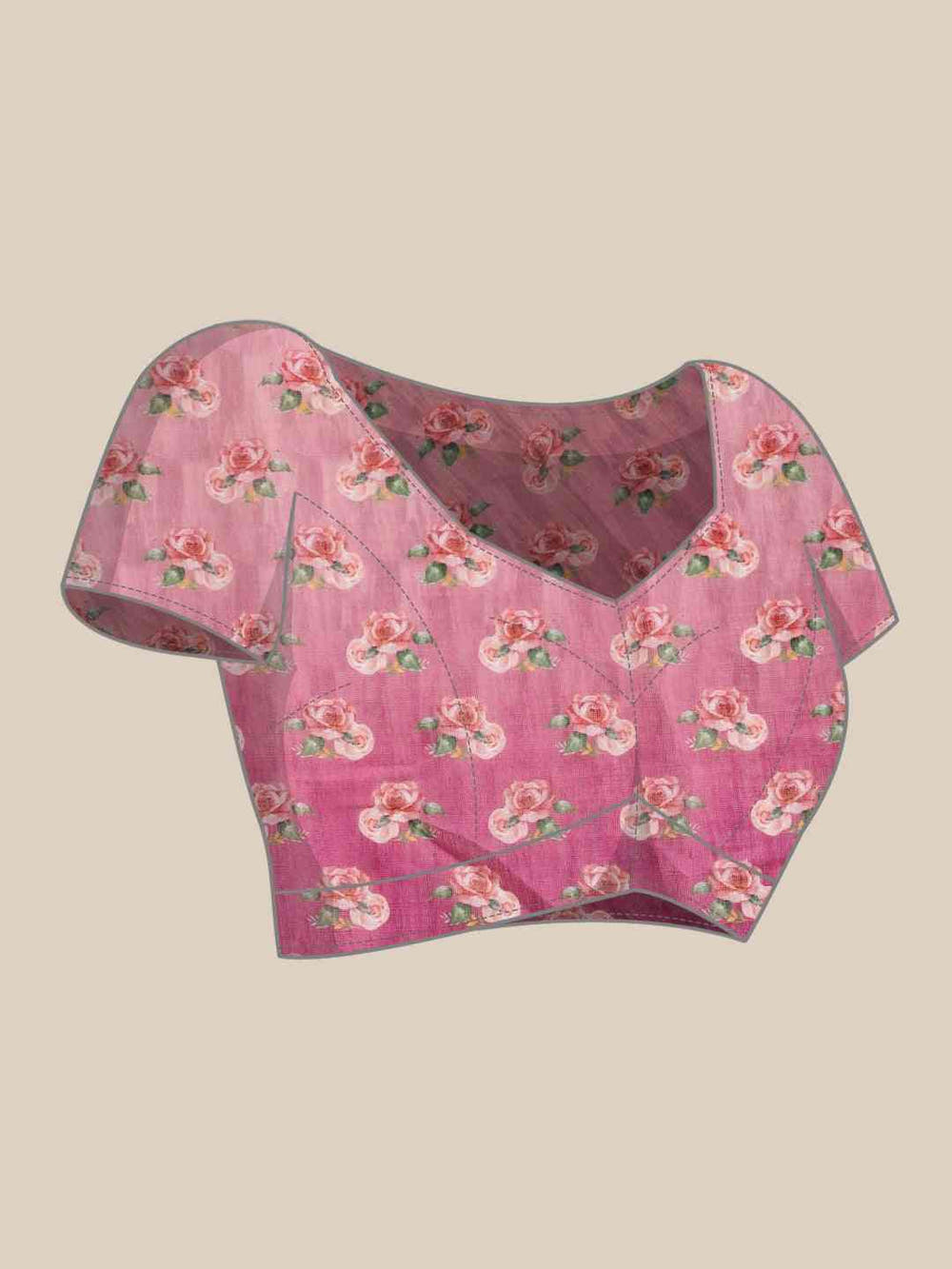 Stylish Linen Floral And Geometric Print Saree