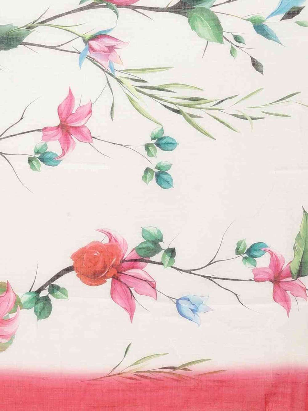 Beautiful Linen Floral And Striped Print Saree